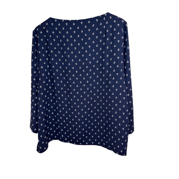 Lila Rose Womens‎ Top Large Navy Blue Anchor Blouse Coastal Sailor Nautical Work - Picture 2 of 6